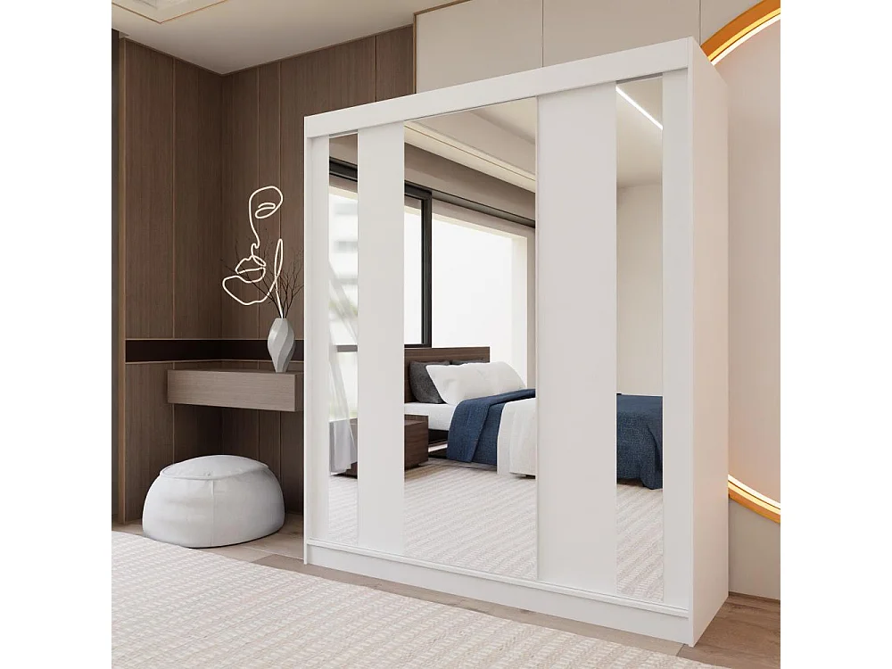 ARMOIRE À PORTES FERMÉES Gaja 180/216/61 blanc avec miroir Insert à tiroirs