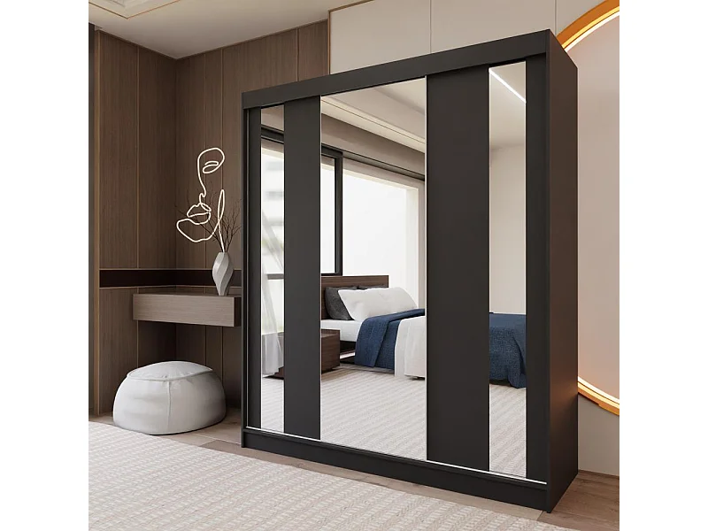 ARMOIRE À PORTES FERMÉES Gaja 180/216/61 noir avec miroir Insert à tiroirs