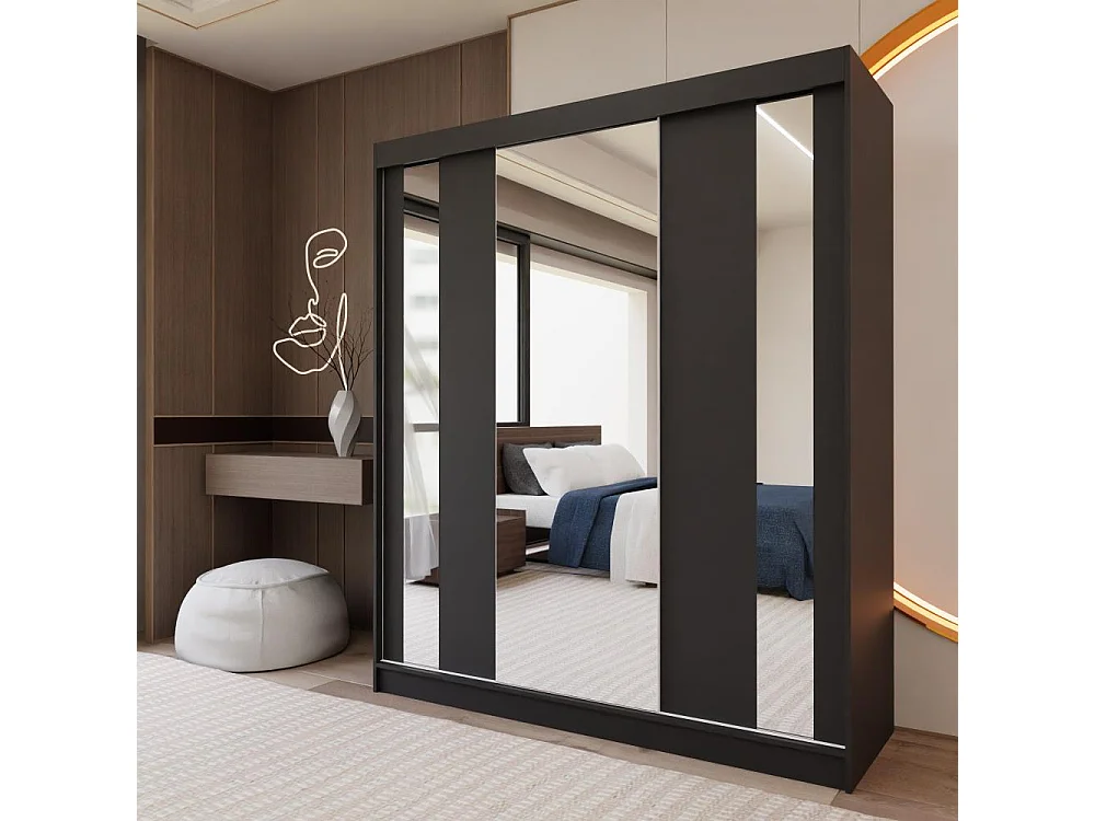 ARMOIRE À PORTES FERMÉES Gaja 180/216/61 noir avec miroir Insert à tiroirs