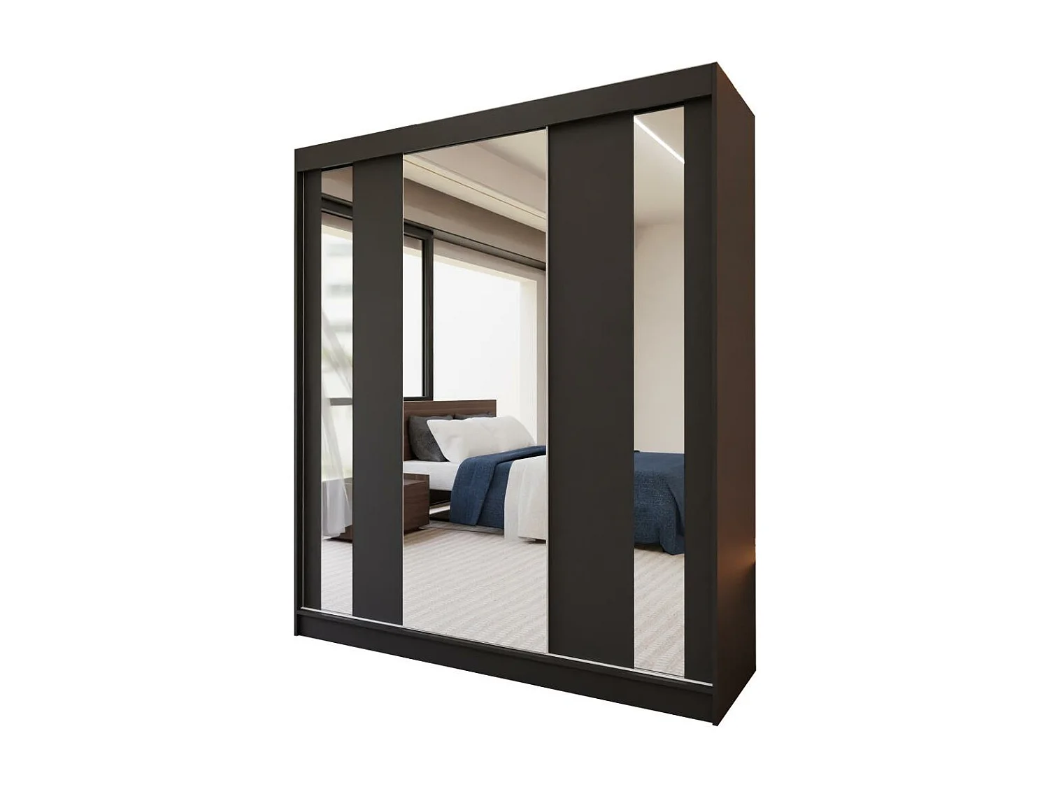 ARMOIRE À PORTES FERMÉES Gaja 180/216/61 noir avec miroir Insert à tiroirs