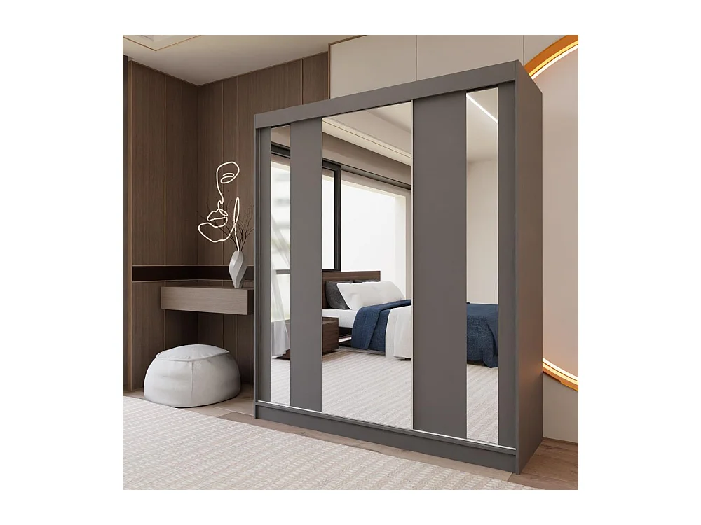 ARMOIRE A PORTES FERMÉES Gaja 180/216/61 graphite avec miroir