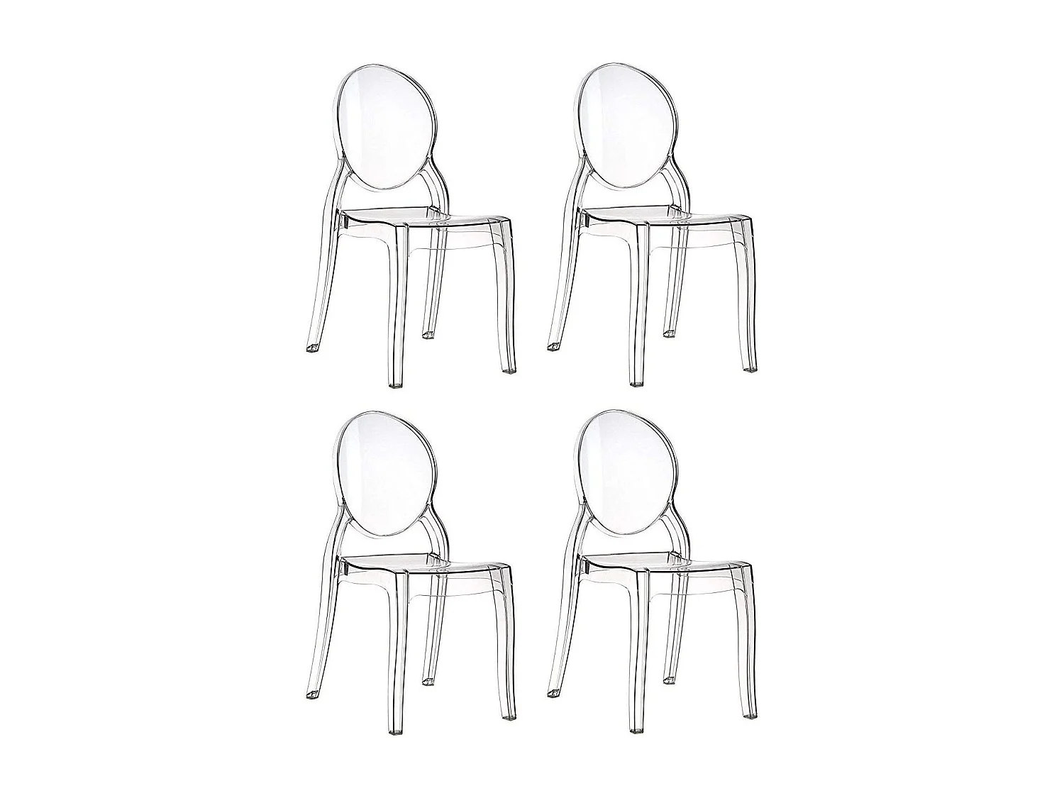 Set di 4 Sedie in Policarbonato Trasparente Cristal Light, Sedie Hotel Casa Ufficio, Design Moderno Elegante, 44 x 45 x 90 cm, Policarbonato Trasparente