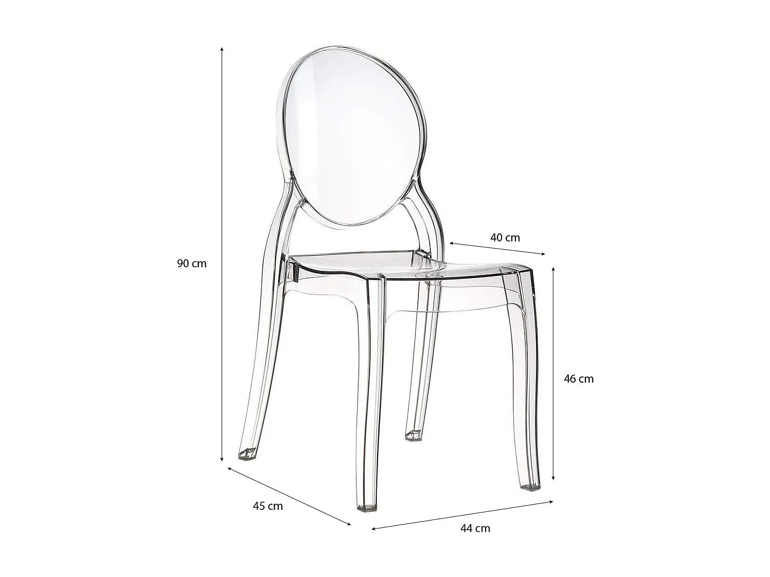 Set di 4 Sedie in Policarbonato Trasparente Cristal Light, Sedie Hotel Casa Ufficio, Design Moderno Elegante, 44 x 45 x 90 cm, Policarbonato Trasparente