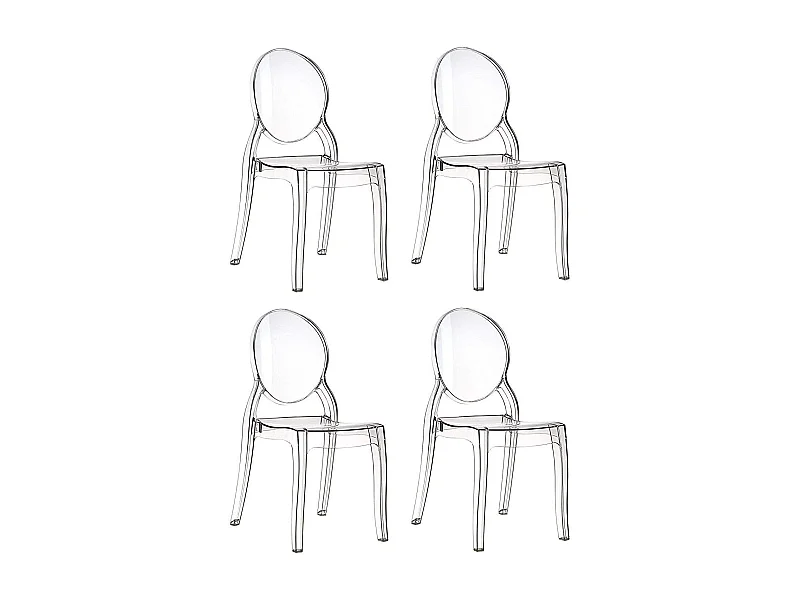 Set di 4 Sedie in Policarbonato Trasparente Cristal Light, Sedie Hotel Casa Ufficio, Design Moderno Elegante, 44 x 45 x 90 cm Trasparente