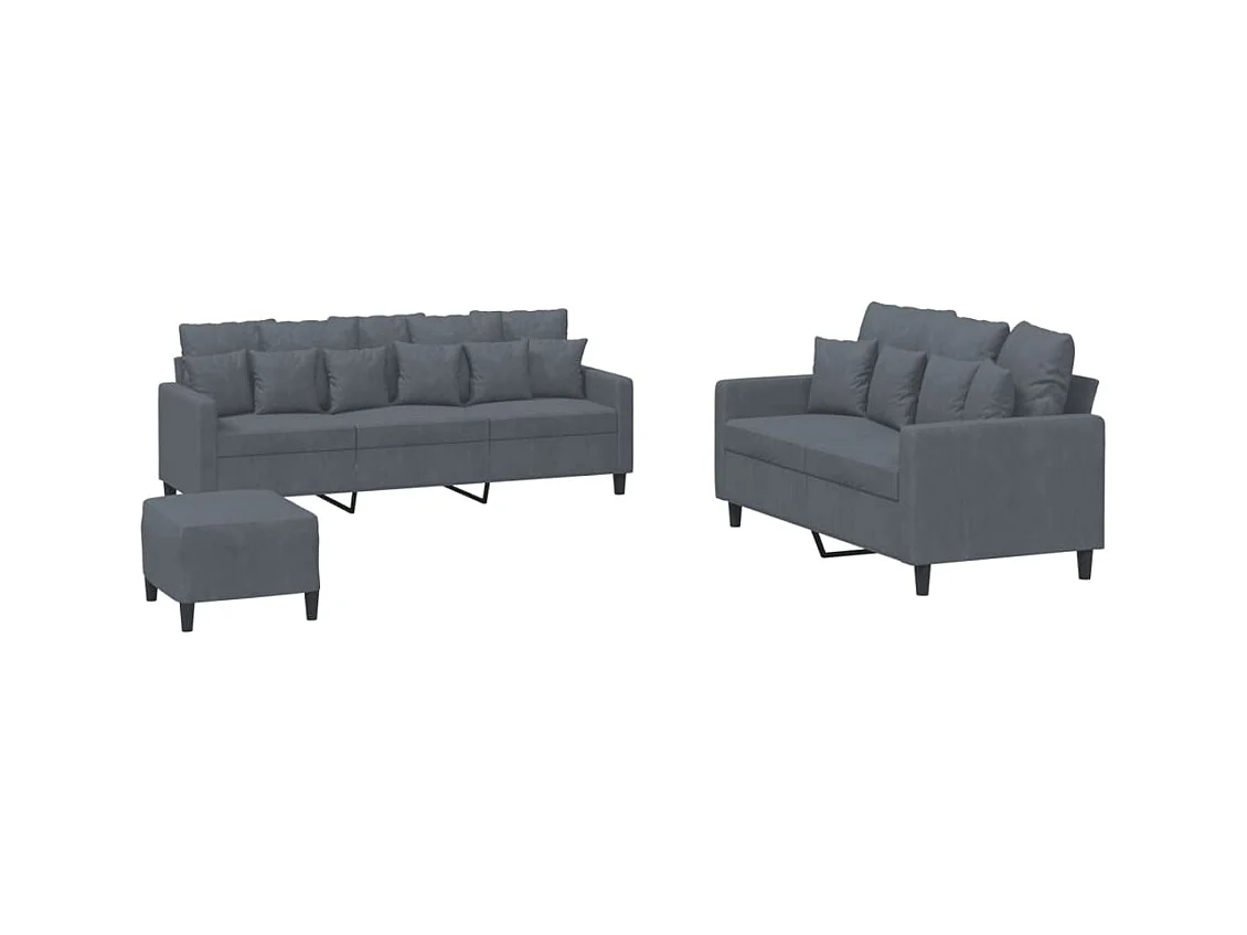 Ensemble de canapés 3 pcs avec coussins Gris foncé Velours
