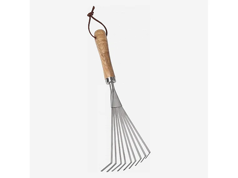 Râteau à feuilles en acier inoxydable et frêne