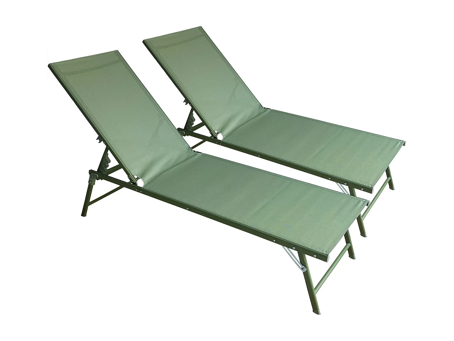 Lot de 2 bains de soleil pliants SICILIA en textilène vert sauge - structure vert sauge