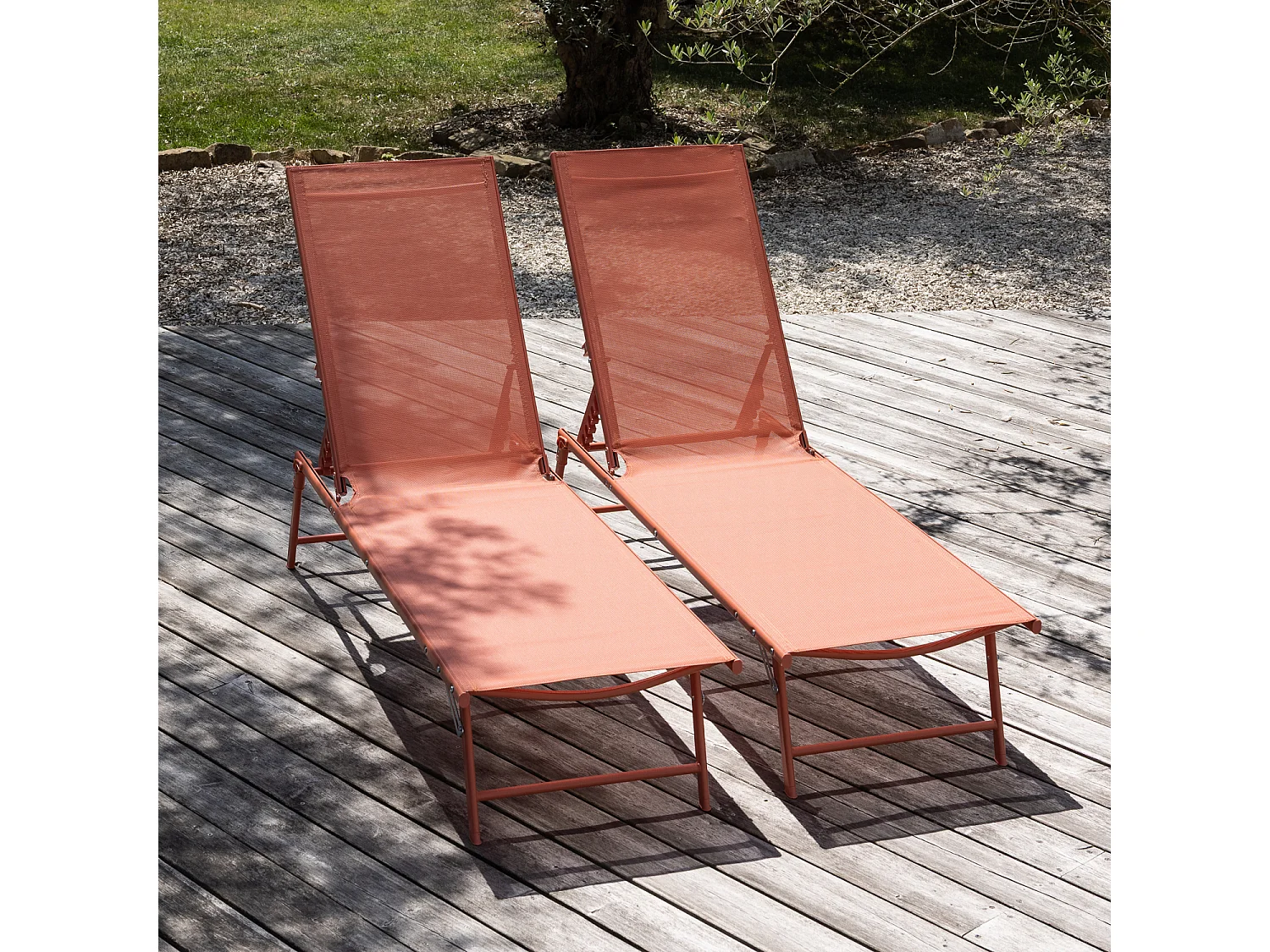 2er Set Klappsonnenliegen SICILIA aus Textilene Terracotta - Gestell Terracotta