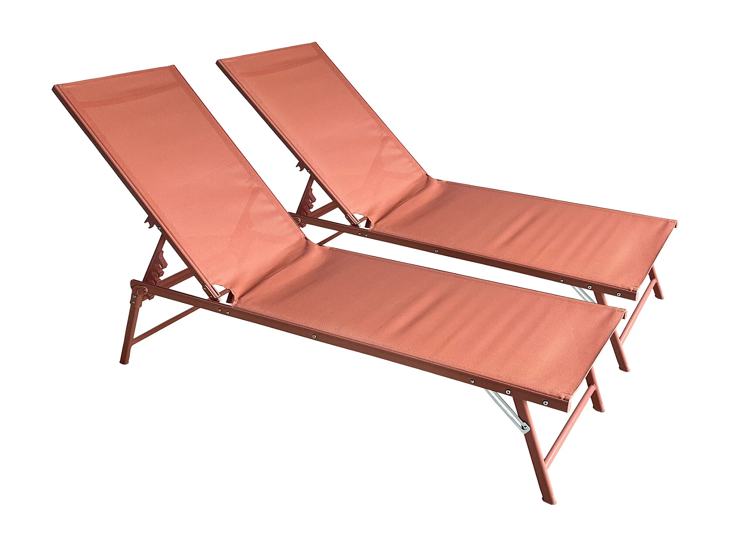 2er Set Klappsonnenliegen SICILIA aus Textilene Terracotta - Gestell Terracotta