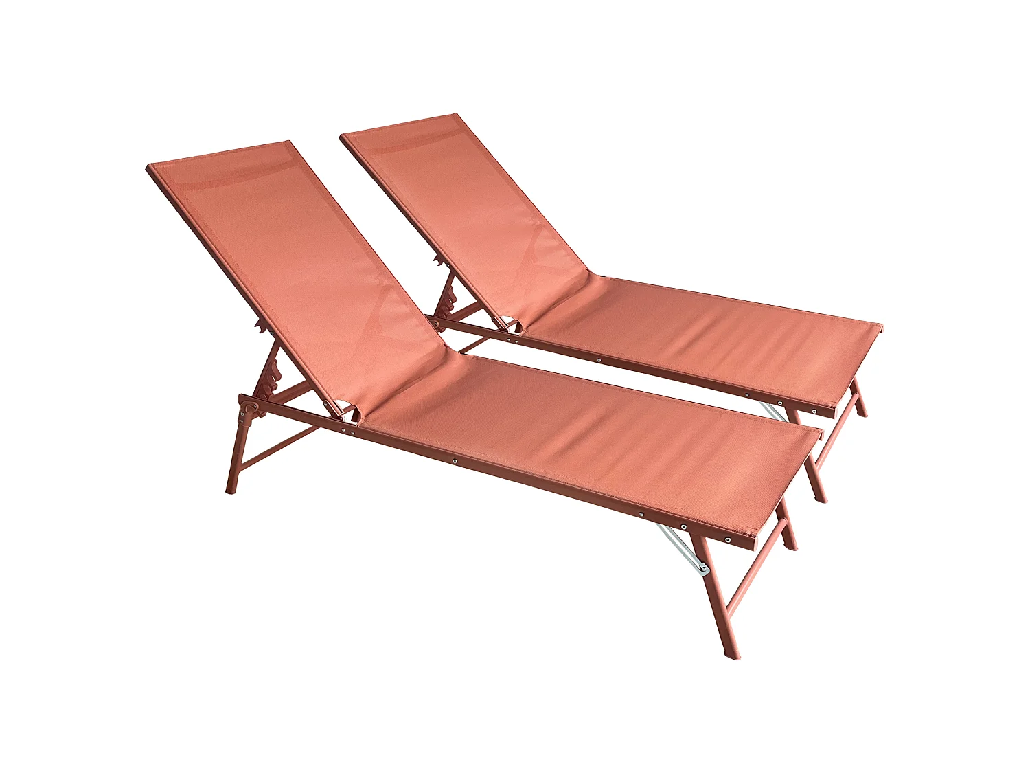 Set di 2 lettini pieghevoli SICILIA in textilene terracotta - struttura in terracotta - HAPPY GARDEN