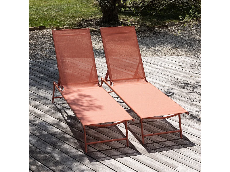 2er Set Klappsonnenliegen SICILIA aus Textilene Terracotta - Gestell Terracotta