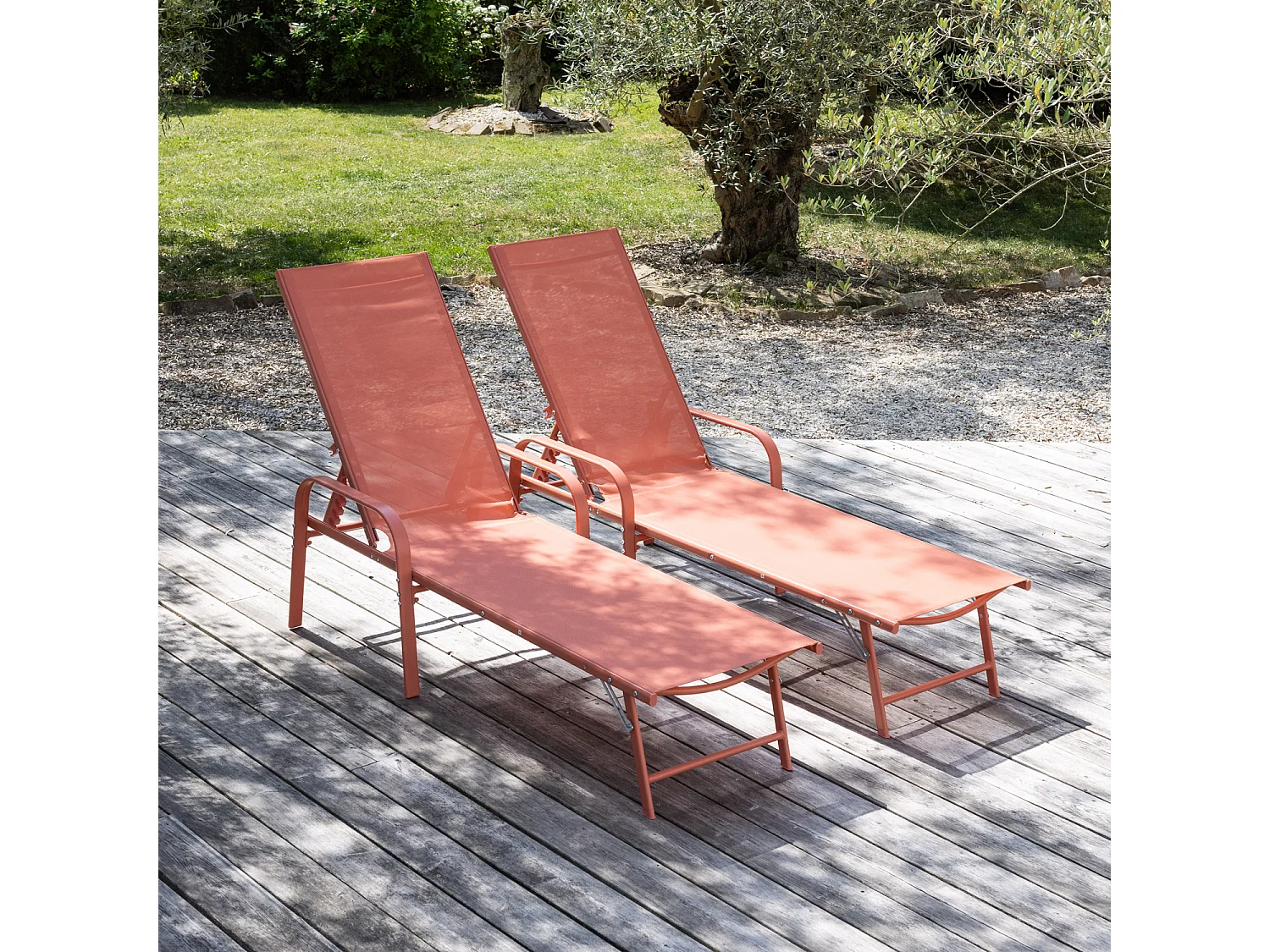 Conjunto de 2 espreguiçadeiras SARDINIA em textilene terracota - moldura em terracota