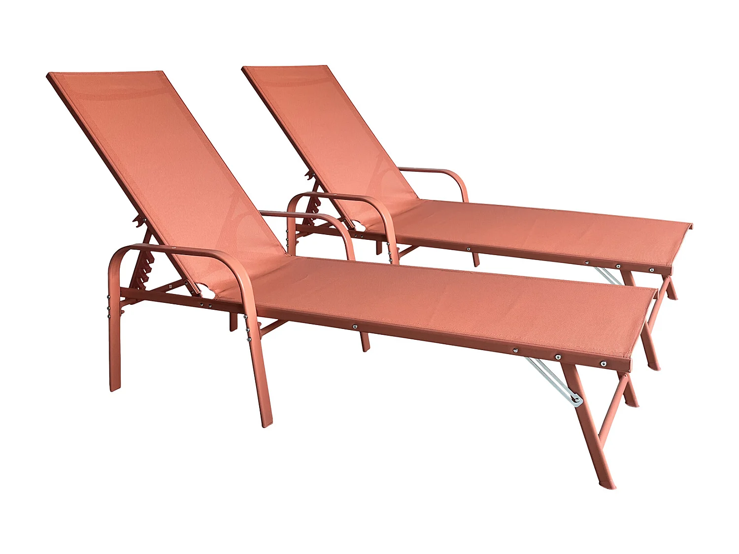 Conjunto de 2 espreguiçadeiras SARDINIA em textilene terracota - moldura em terracota