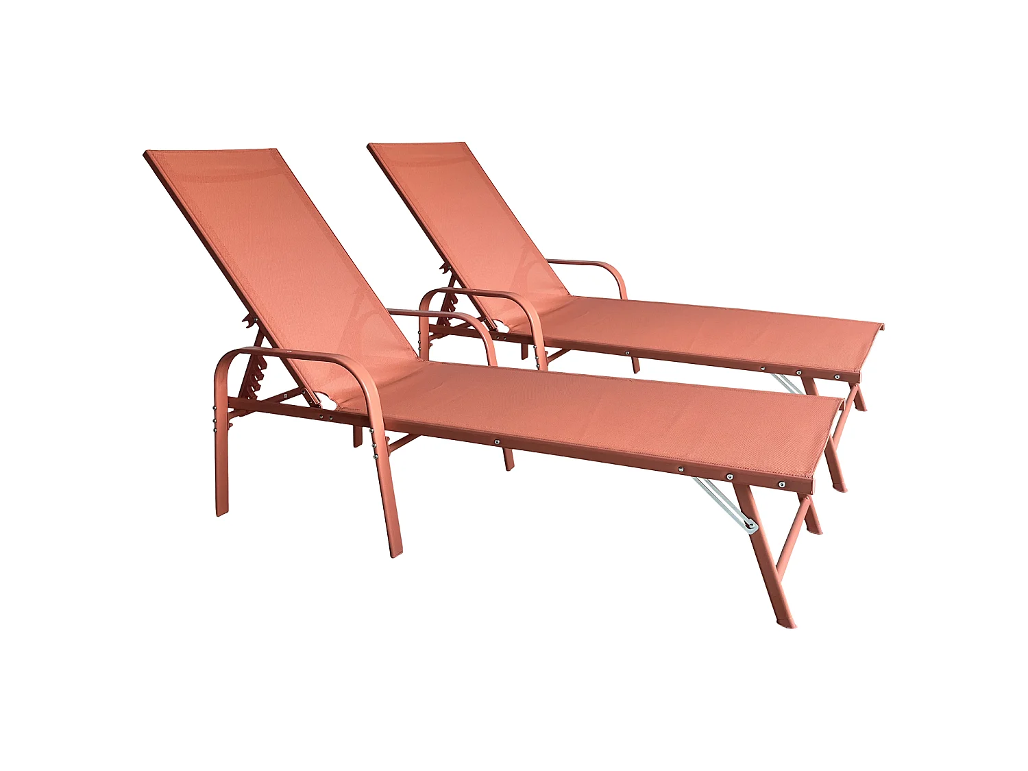 Conjunto de 2 espreguiçadeiras SARDINIA em textilene terracota - moldura em terracota