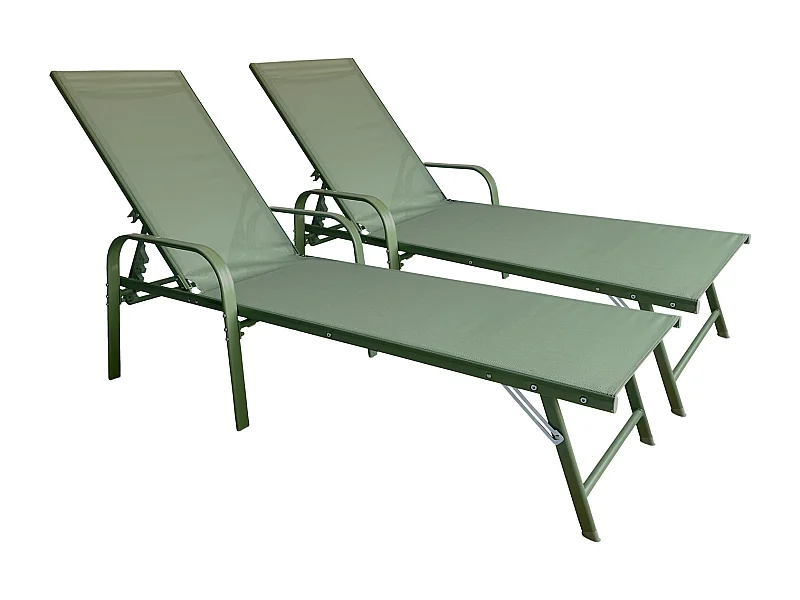 Set van 2 saliegroene textilene SARDINIA ligstoelen - saliegroen frame