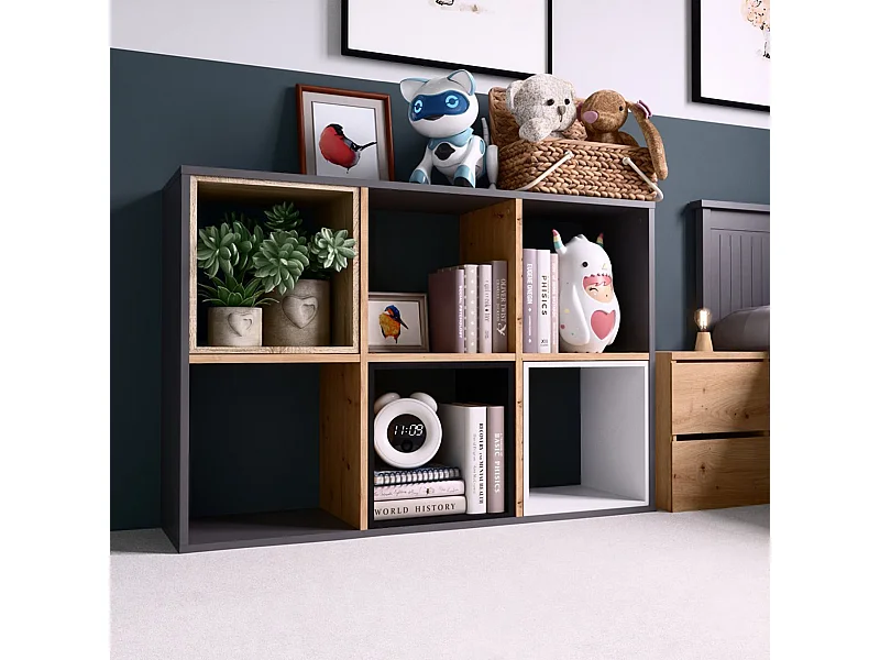 Plank met 6 planken - 110 cm - Artisan eiken/antraciet - MALAX