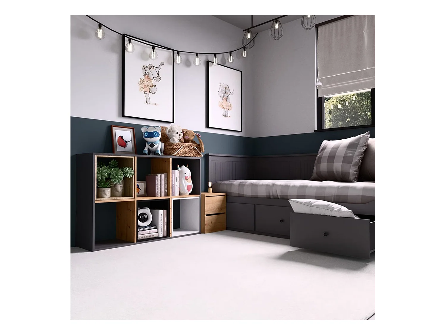 Étagère avec 6 étagères - 110 cm - Chêne artisan/anthracite - MALAX