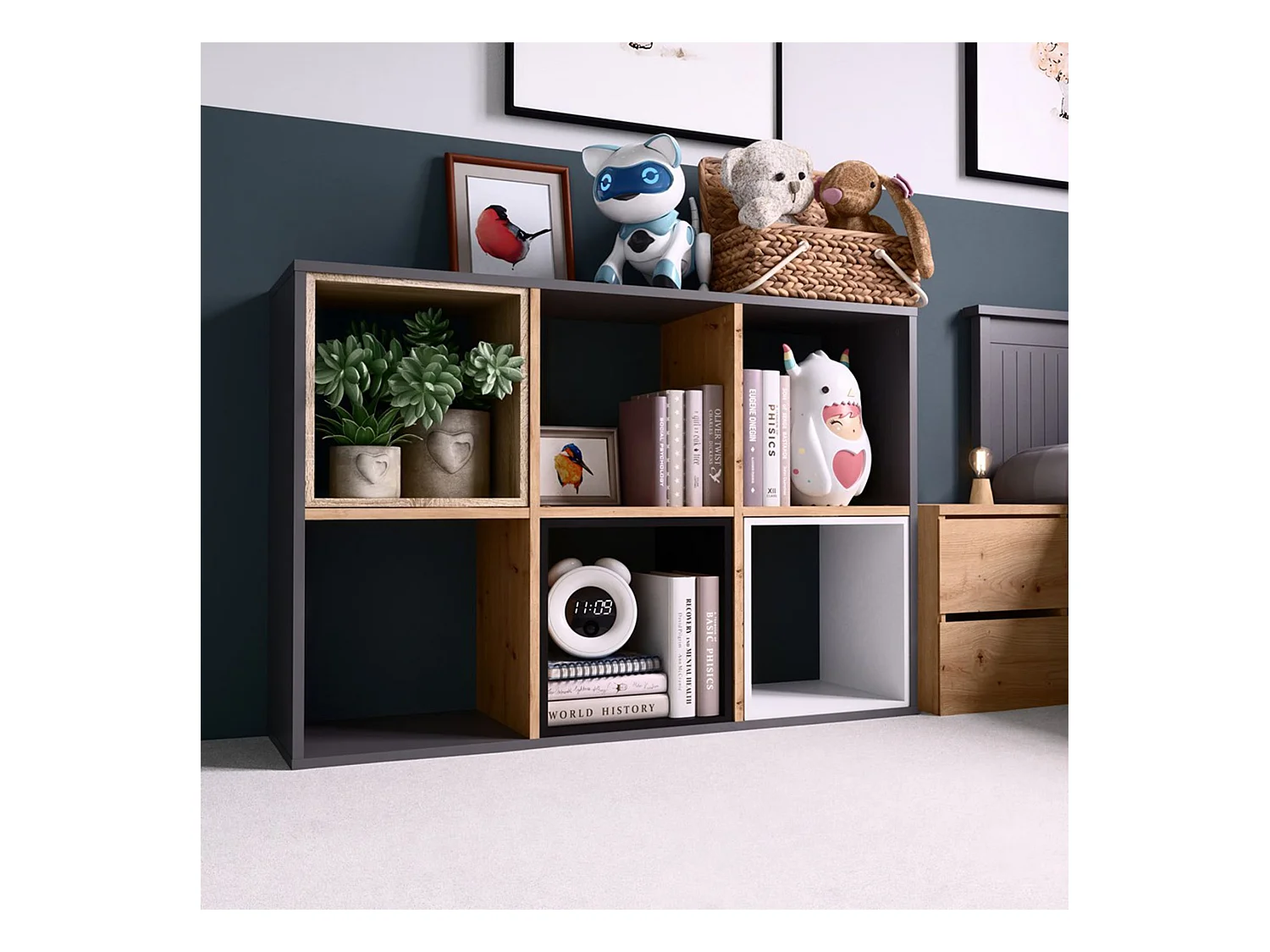 Étagère avec 6 étagères - 110 cm - Chêne artisan/anthracite - MALAX