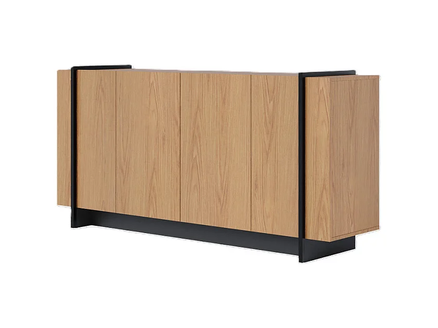 Buffet Bas 4 Portes Imitation Chêne 6 Niches L 160 H 79.7 P 42.5 cm