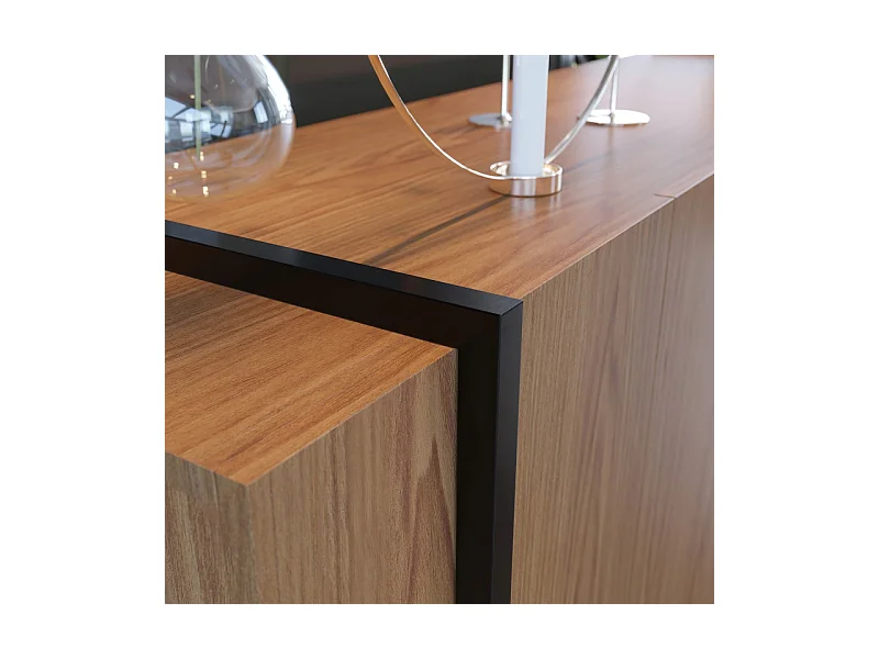 Buffet Bas 4 Portes Imitation Chêne 6 Niches L 160 H 79.7 P 42.5 cm