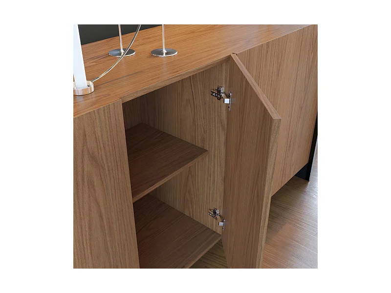 Buffet Bas 4 Portes Imitation Chêne 6 Niches L 160 H 79.7 P 42.5 cm