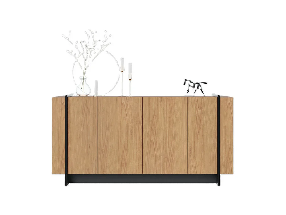 Buffet Bas 4 Portes Imitation Chêne 6 Niches L 160 H 79.7 P 42.5 cm