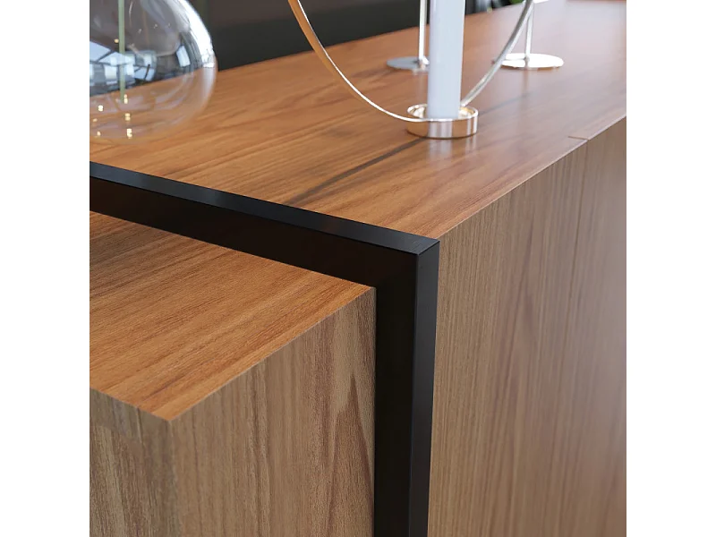 Buffet Bas 4 Portes Imitation Chêne 6 Niches L 160 H 79.7 P 42.5 cm