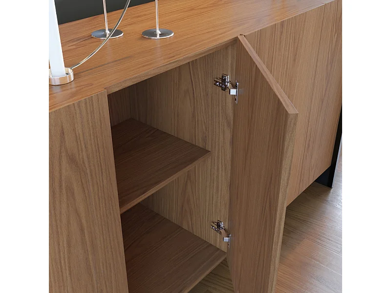 Buffet Bas 4 Portes Imitation Chêne 6 Niches L 160 H 79.7 P 42.5 cm