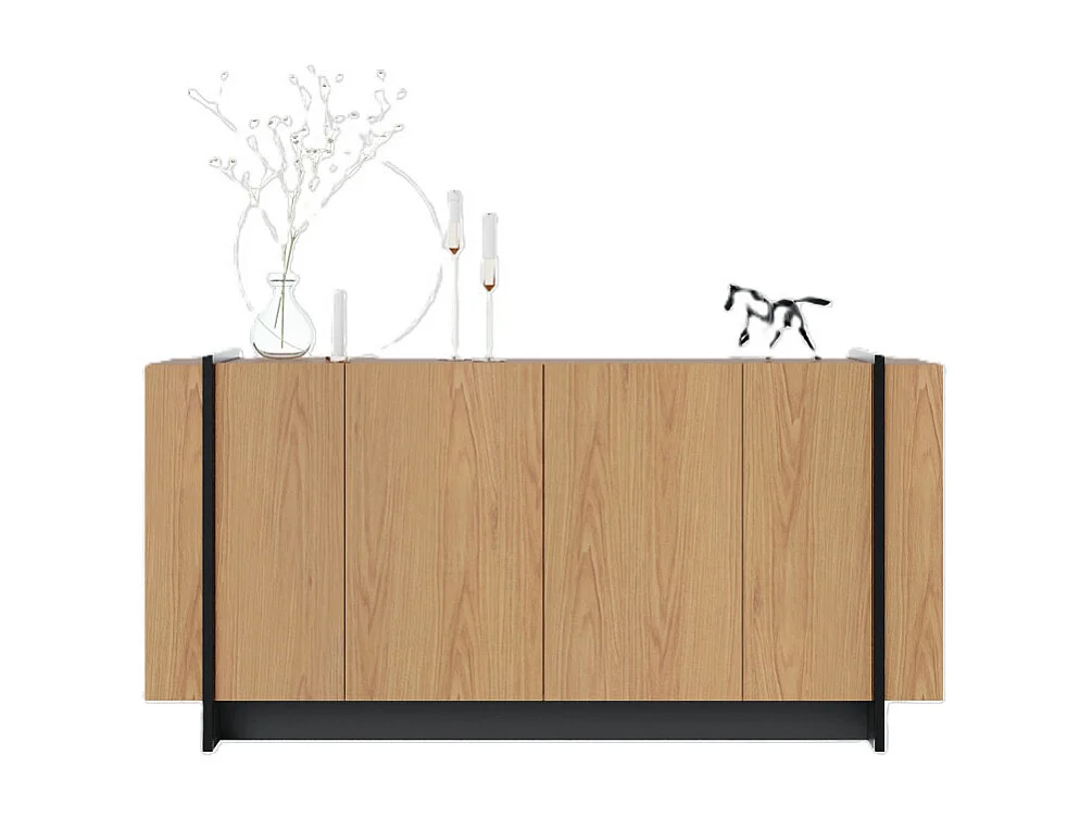 Buffet Bas 4 Portes Imitation Chêne 6 Niches L 160 H 79.7 P 42.5 cm