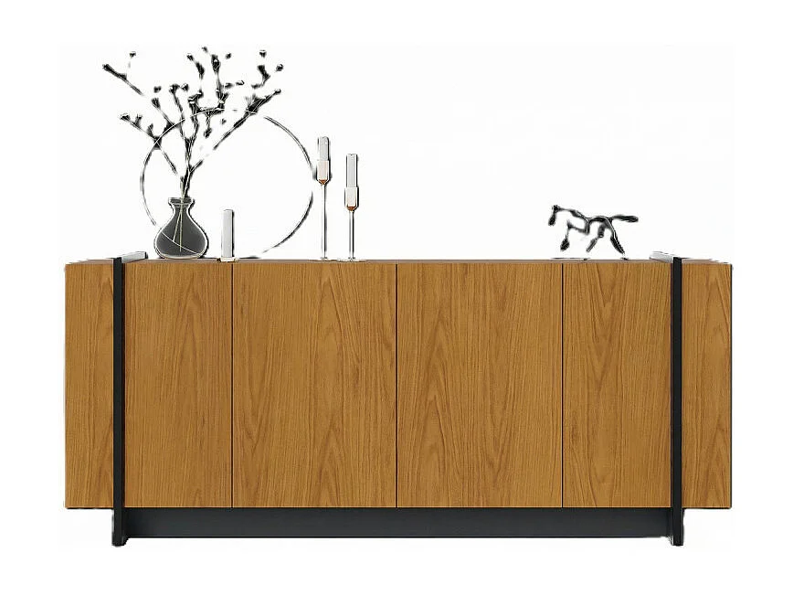 Buffet Bas 4 Portes Imitation Chêne 6 Niches L 160 H 79.7 P 42.5 cm