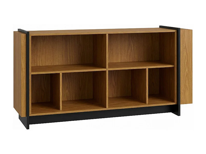 Buffet Bas 4 Portes Imitation Chêne 6 Niches L 160 H 79.7 P 42.5 cm