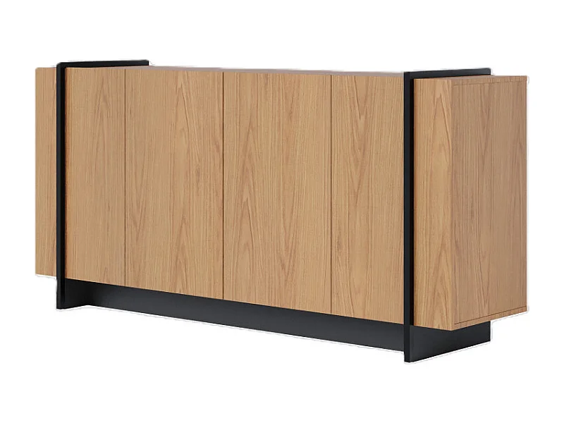 Buffet Bas 4 Portes Imitation Chêne 6 Niches L 160 H 79.7 P 42.5 cm