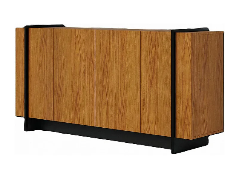 Buffet Bas 4 Portes Imitation Chêne 6 Niches L 160 H 79.7 P 42.5 cm
