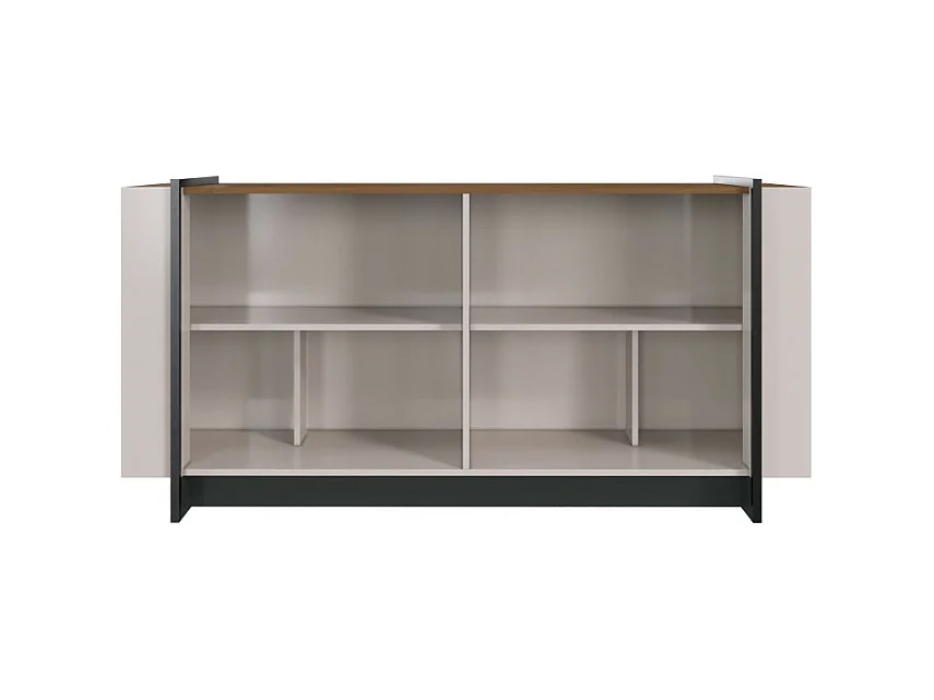 Buffet Bas 4 Portes Blanc Ecru et Noyer 6 Niches L 160 H 79.7 P 42.5 cm