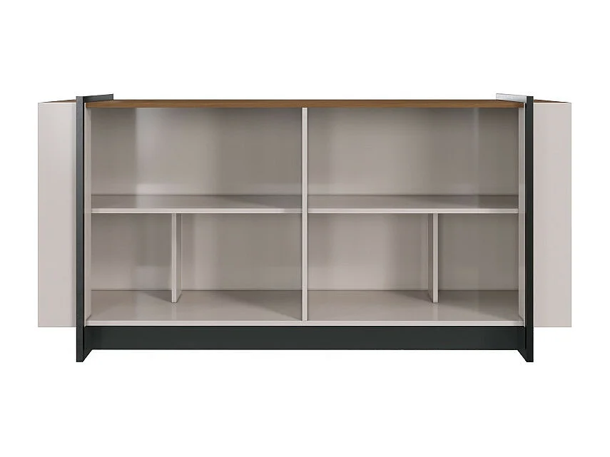 Buffet Bas 4 Portes Blanc Ecru et Noyer 6 Niches L 160 H 79.7 P 42.5 cm