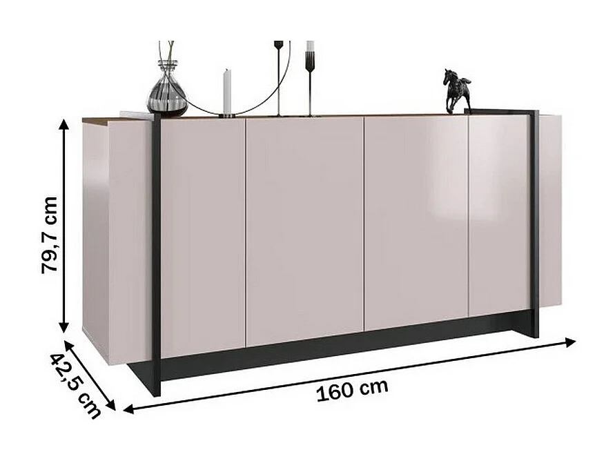 Buffet Bas 4 Portes Blanc Ecru et Noyer 6 Niches L 160 H 79.7 P 42.5 cm
