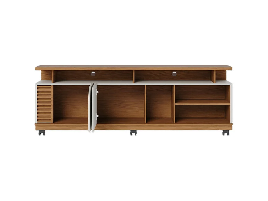 Meuble TV 75 Pouces Chêne et Blanc 2 Portes 9 Niches L 180 H 62 P 39.3 cm