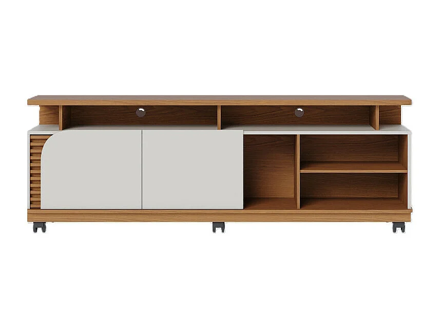 Meuble TV 75 Pouces Chêne et Blanc 2 Portes 9 Niches L 180 H 62 P 39.3 cm