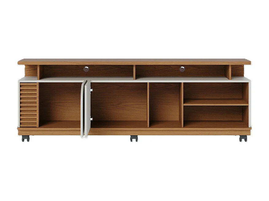 Meuble TV 75 Pouces Chêne et Blanc 2 Portes 9 Niches L 180 H 62 P 39.3 cm