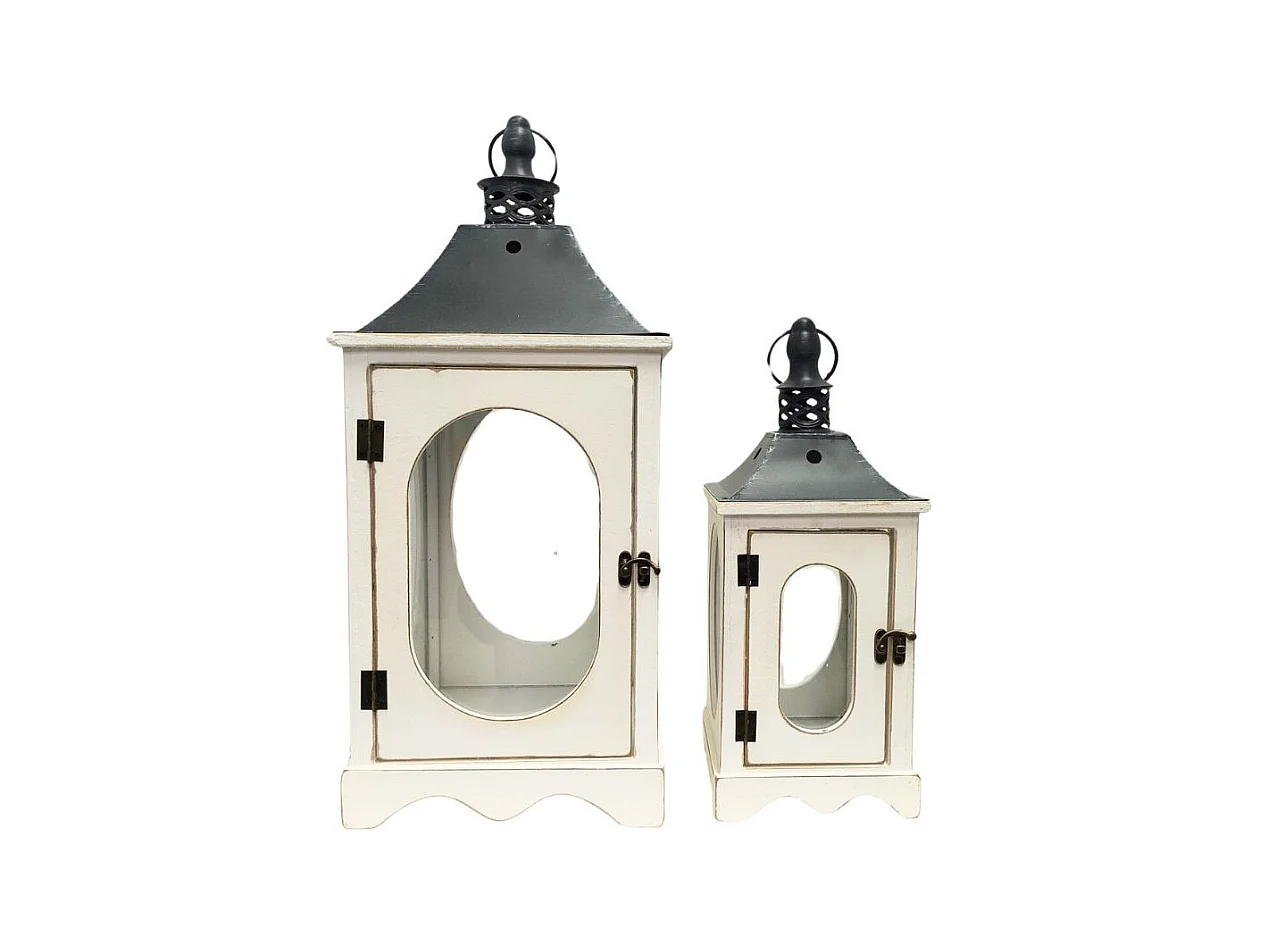 Lanternes jardin extérieur à poser bougie ancienne bois blanc 56-36cm