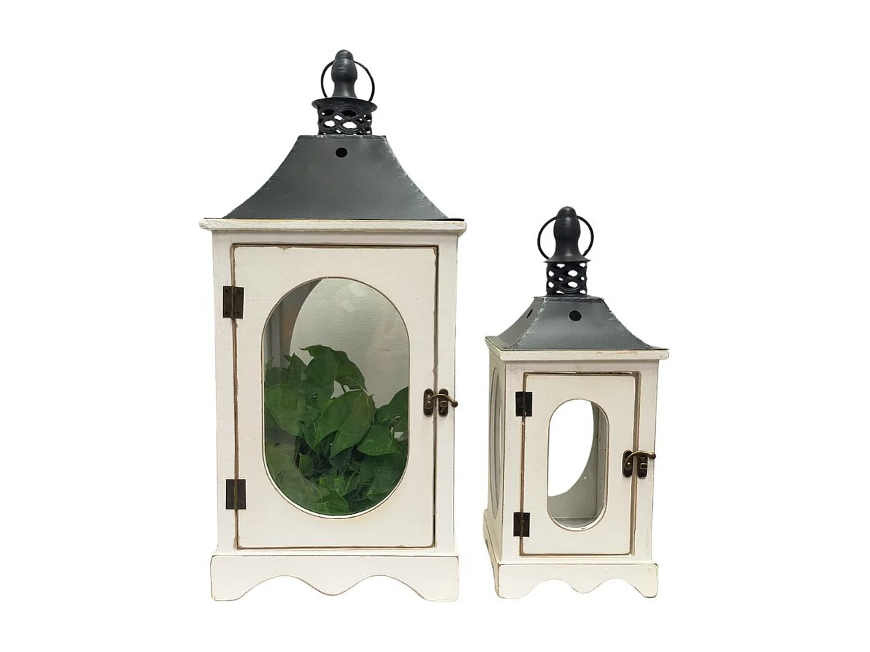 Lanternes jardin extérieur à poser bougie ancienne bois blanc 56-36cm