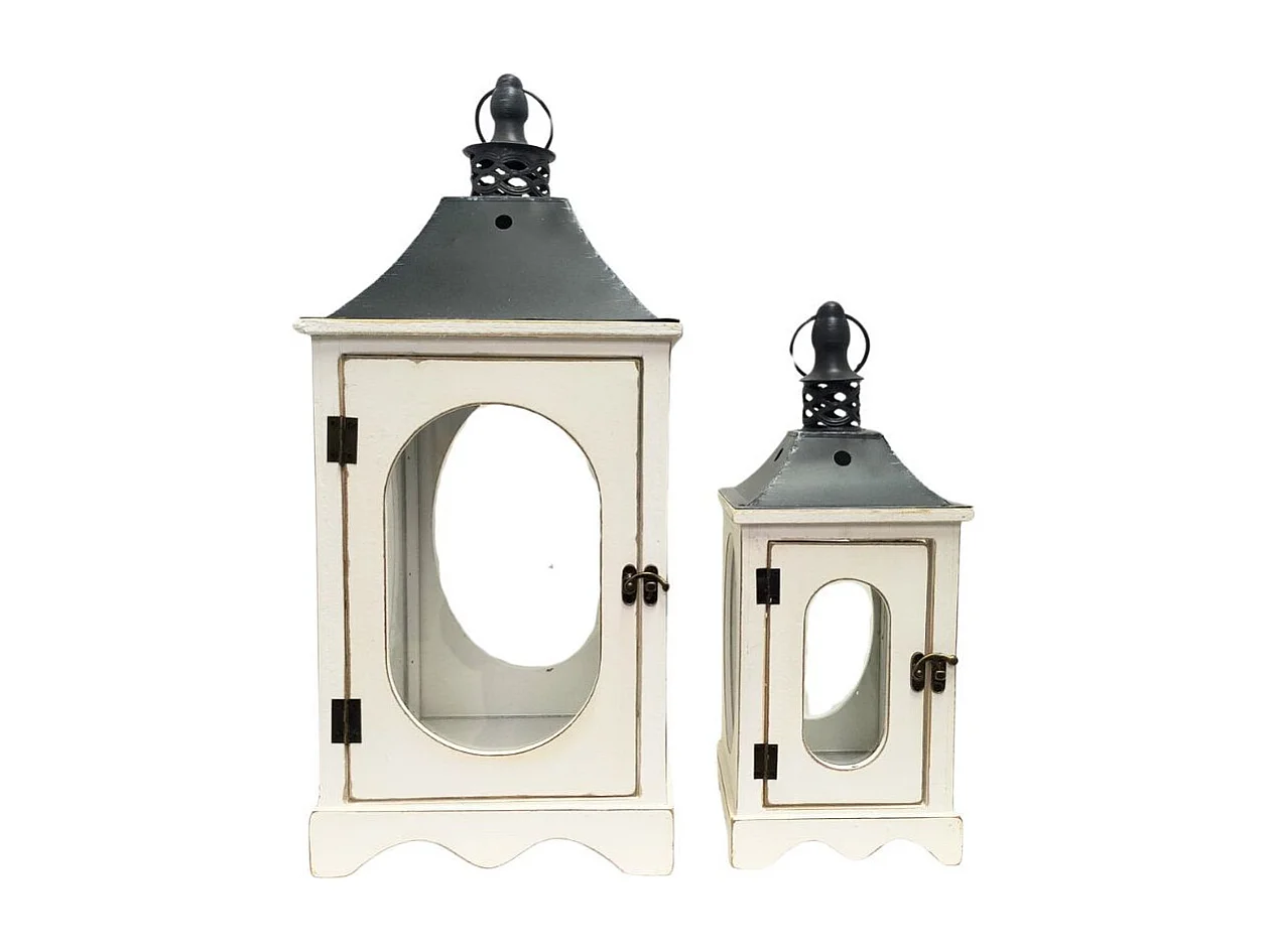 Lanternes jardin extérieur à poser bougie ancienne bois blanc 56-36cm