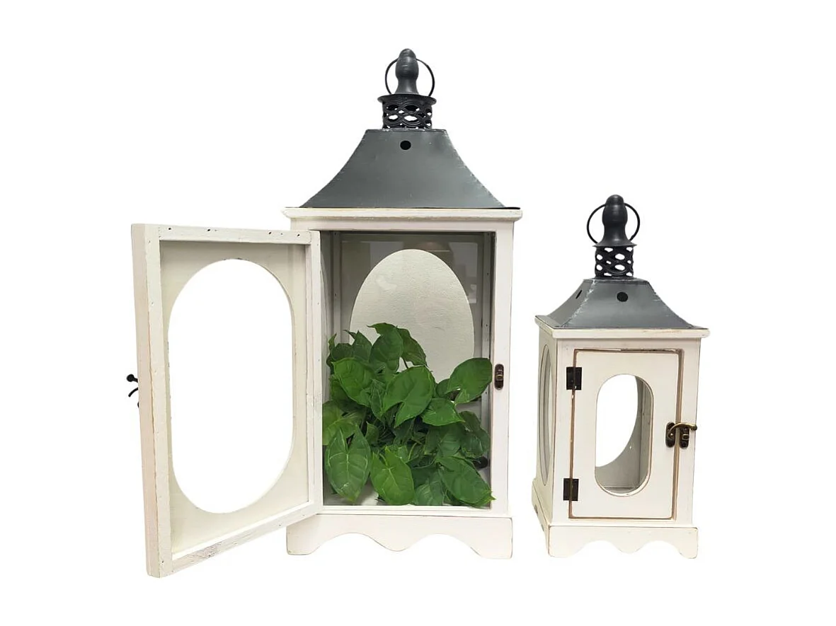 Lanternes jardin extérieur à poser bougie ancienne bois blanc 56-36cm