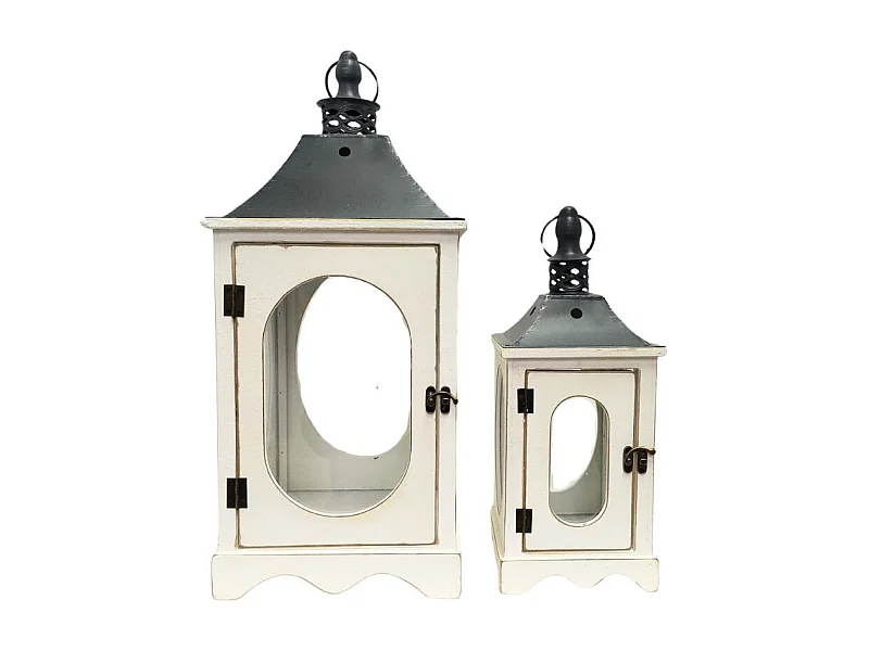 Lanternes jardin extérieur à poser bougie ancienne bois blanc 56-36cm