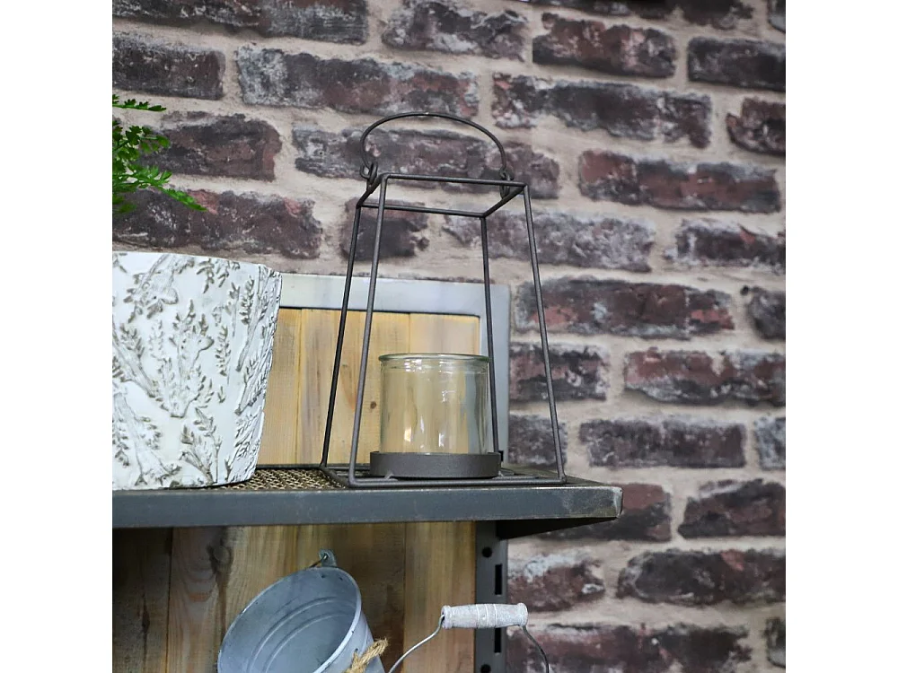 Lanterne jardin extérieur à poser bougie ancienne métal noir 20cm