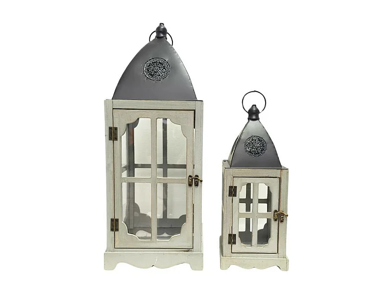 Lanternes jardin extérieur à poser bougie ancienne bois blanc 58-39cm