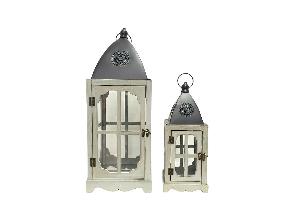 Lanternes jardin extérieur à poser bougie ancienne bois blanc 58-39cm