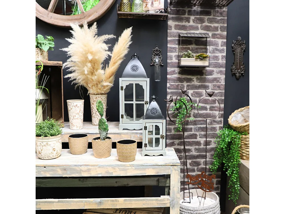 Lanternes jardin extérieur à poser bougie ancienne bois blanc 58-39cm