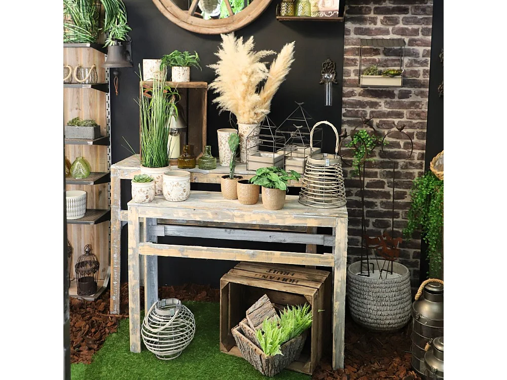 Lanternes jardin extérieur à poser bougie ancienne bois blanc 58-39cm