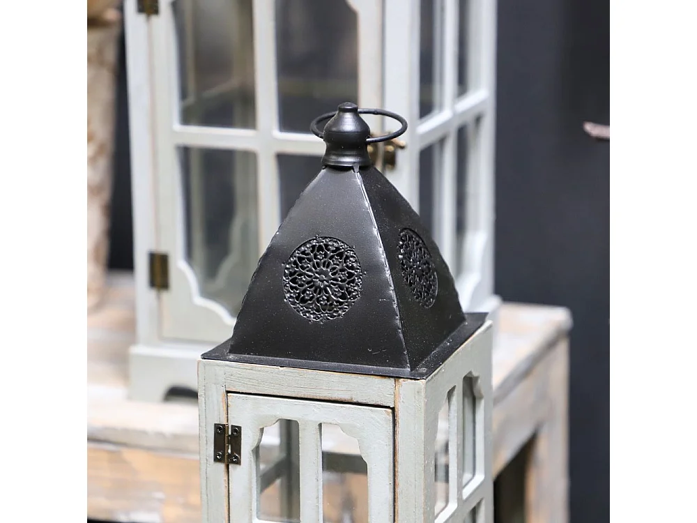 Lanternes jardin extérieur à poser bougie ancienne bois blanc 58-39cm